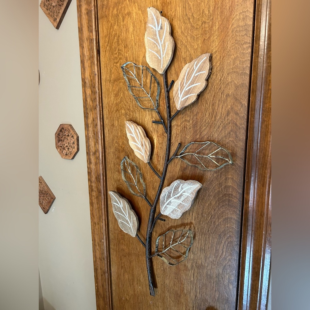 Branch leaf wall hanging - metal wood / approx 33" long - vertical or ho…